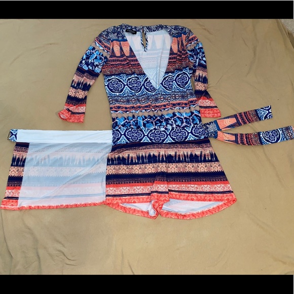 Bebe Tropical Tribal Print Romper - Picture 5 of 6